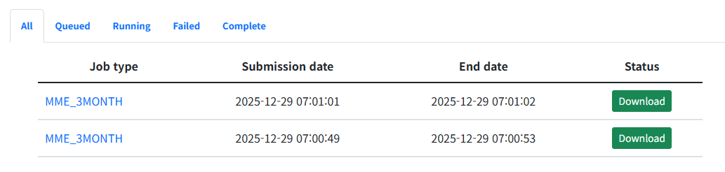 (그림 1-4-9) 진행 상황 확인, 다운로드 버튼을 통한 다운로드 요청 수행