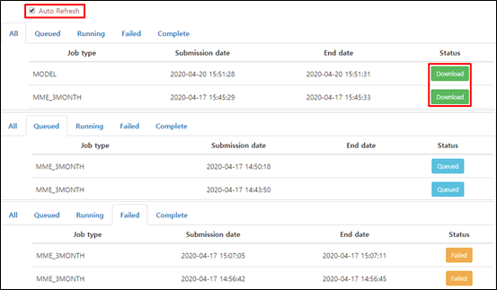 (그림 3-4-2) Job 목록