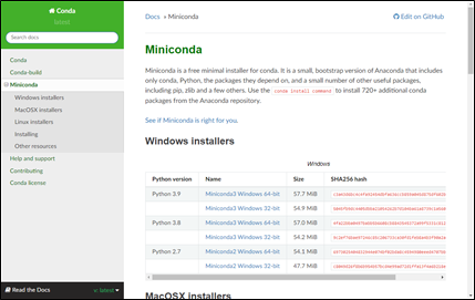 (그림 4-2-13) miniconda 다운로드 페이지